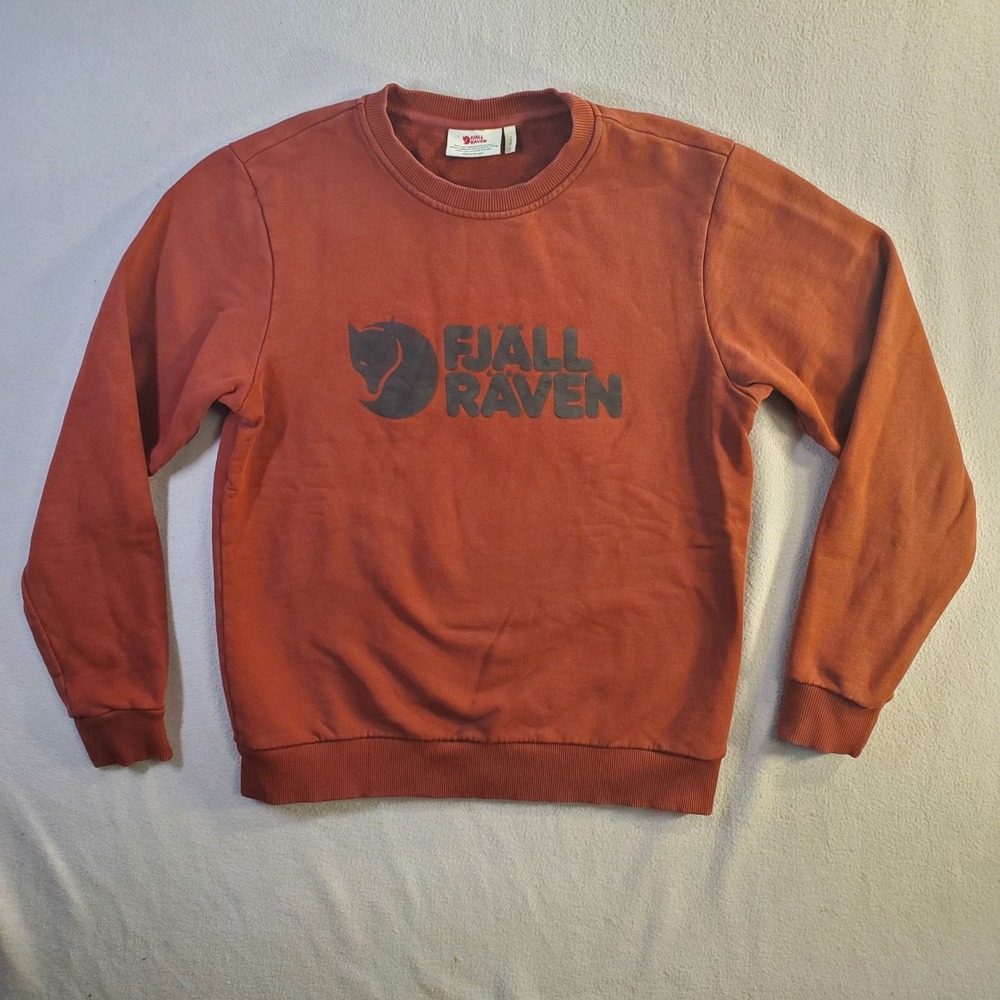 Fjallraven Logo Sweatshirt Mens Small Burnt Orange Crewneck Long Sleeve Pullover